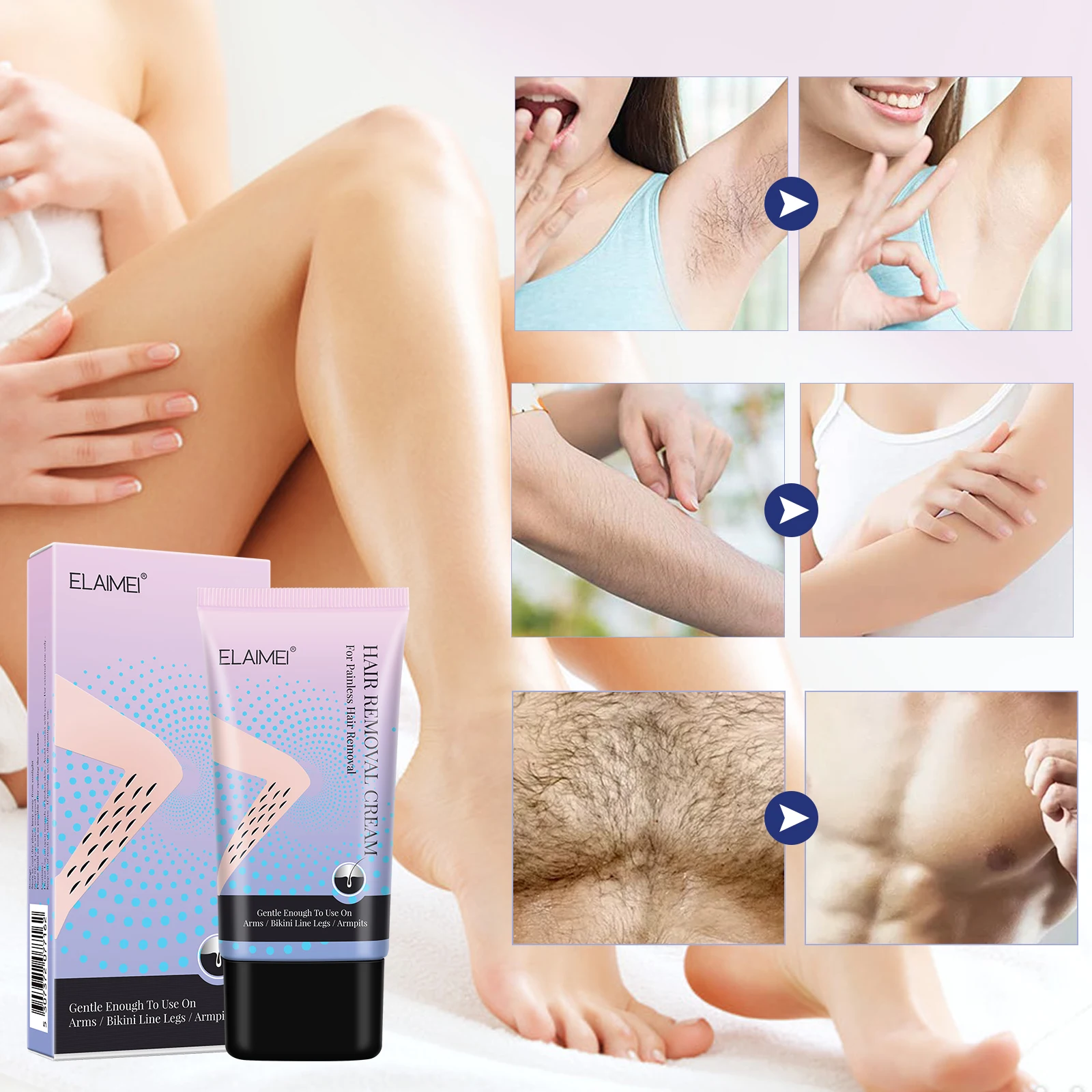 Безболезненный безупречный депиляционный крем ELAIMEI для ухода за телом для удаления волос для мужчин и женщин