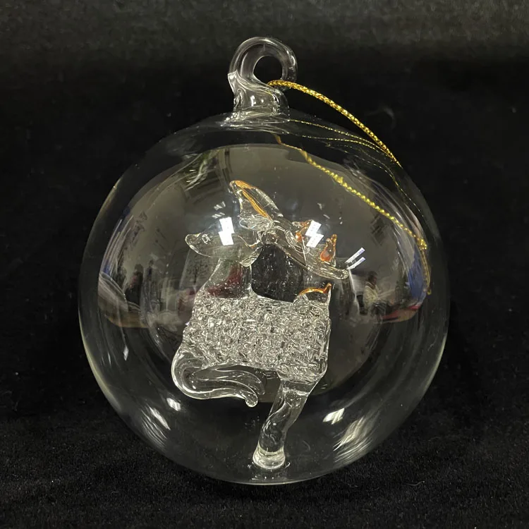 Wholesale clear hanging hand blown glass ornaments ball Christmas tree inside manufacture