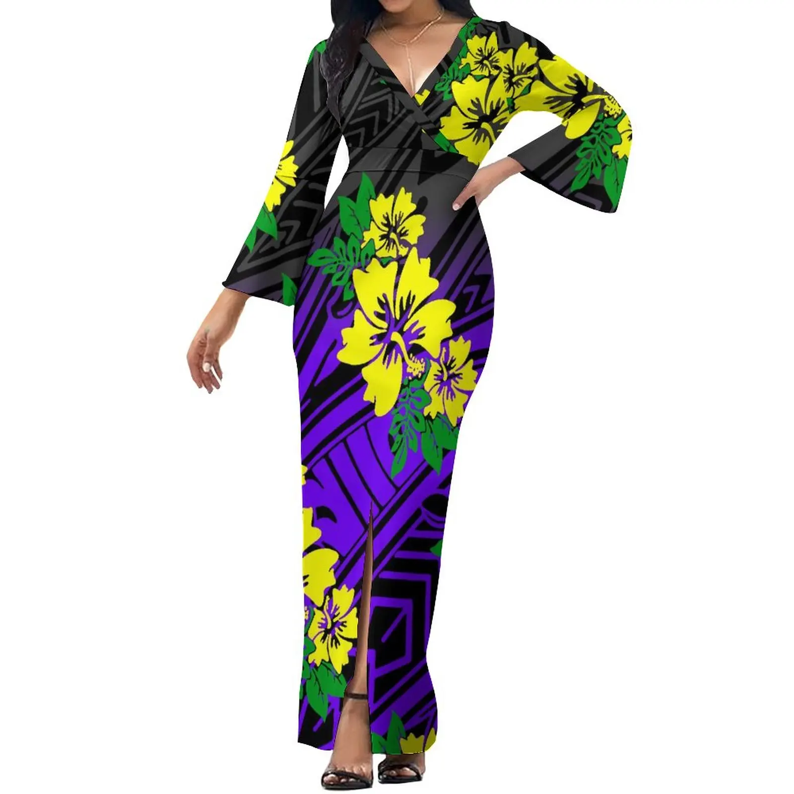Plus Size Floral Print V-neck Maxi Hawaiian Dress For Women - Oem| Min Order 2 ct Plus Size Floral Print V-neck Maxi Hawaiian Dress For Women - Oem| Min Order 2 ct