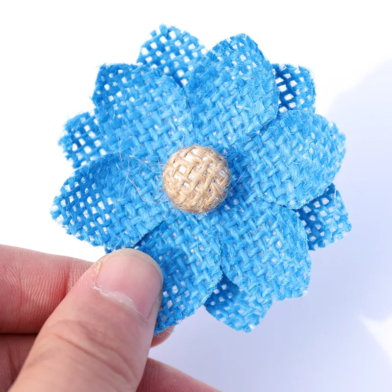 Colorful Natural Burlap Flowers Assorted Handmade Rustic Burlap Rose for Wedding Decoration and Floral Crafts Making