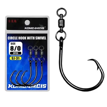 New Cheery High Carbon Steel Offset Circle Hooks 6/0 8/0 10/0 Sizes for Saltwater Float Fishing Big Game Tuna Sea Fishing Swivel – Hooks – view 2