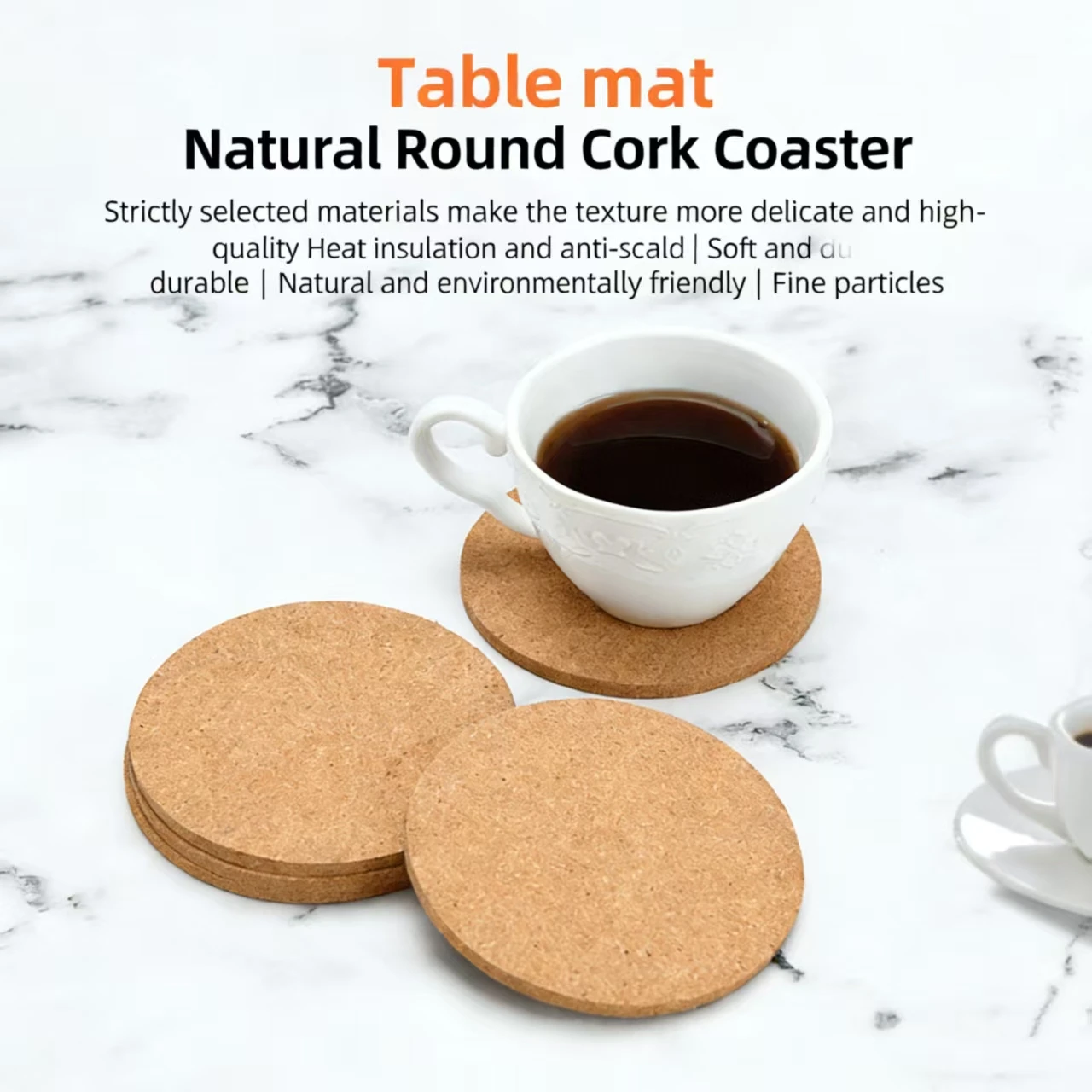 Wholesale Custom 10x10x0.5cm Thin Rounded Edge Cork Coasters Bulk Pads and Glass Protection Pads preview 4