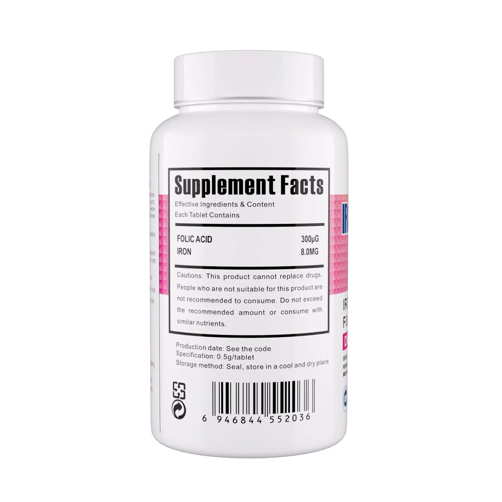 Wholesale food grade supplement folate iron and folic acid tablets for women