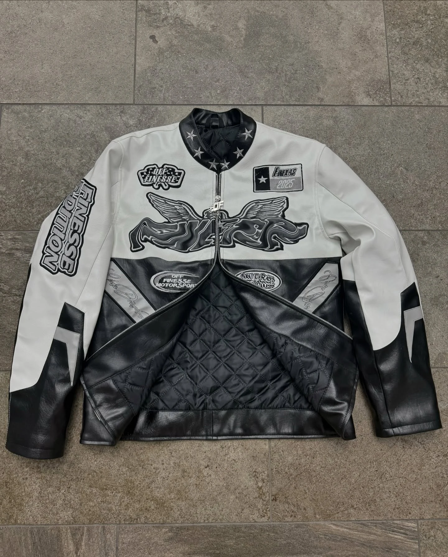 Custom High Quality Patchwork Embroidery Quilted Motorcycle Racing Car Vintage Leather Race Jackets Men gallery 7
