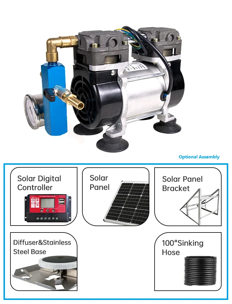 HCEM DC24V Solar Aerator Air Compressor 150W Oil-Free Oxygen Pump 2 Bar ...
