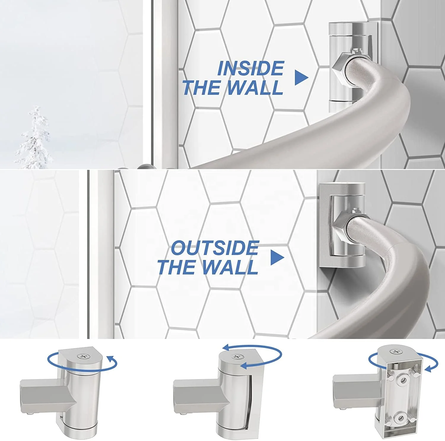 High Quality Adjustable Stainless Steel Wall Mounted Curved Shower Curtain Rod Bending Shower Curtain Poles Rod