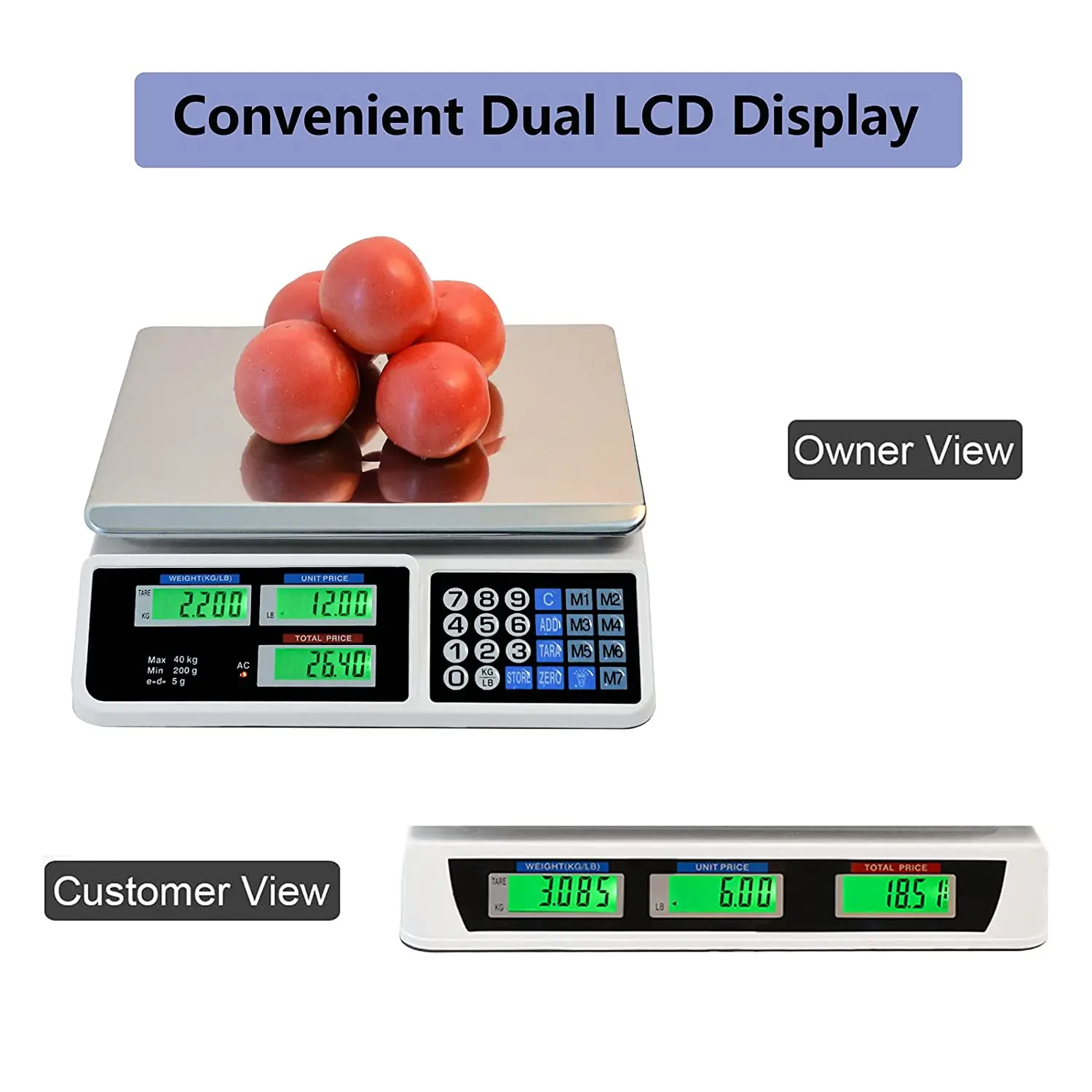 88LB/40KG Digital Price Computing Scale, Digital Weight Price Scale  Electronic Price Computing Scale LCD Digital Commercial Retail Food Meat  Vegetable Weight Scales 