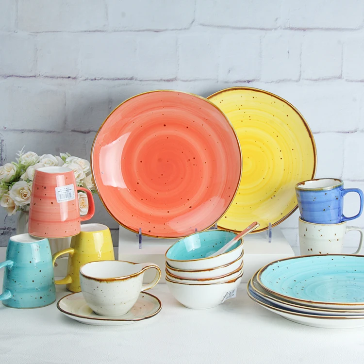 Arabisches Ausgefallenes Design Zweifarbiges Gepunktetes Abendessen Komplettes Set Keramik Porzellan Restaurant Home Geschirr Set