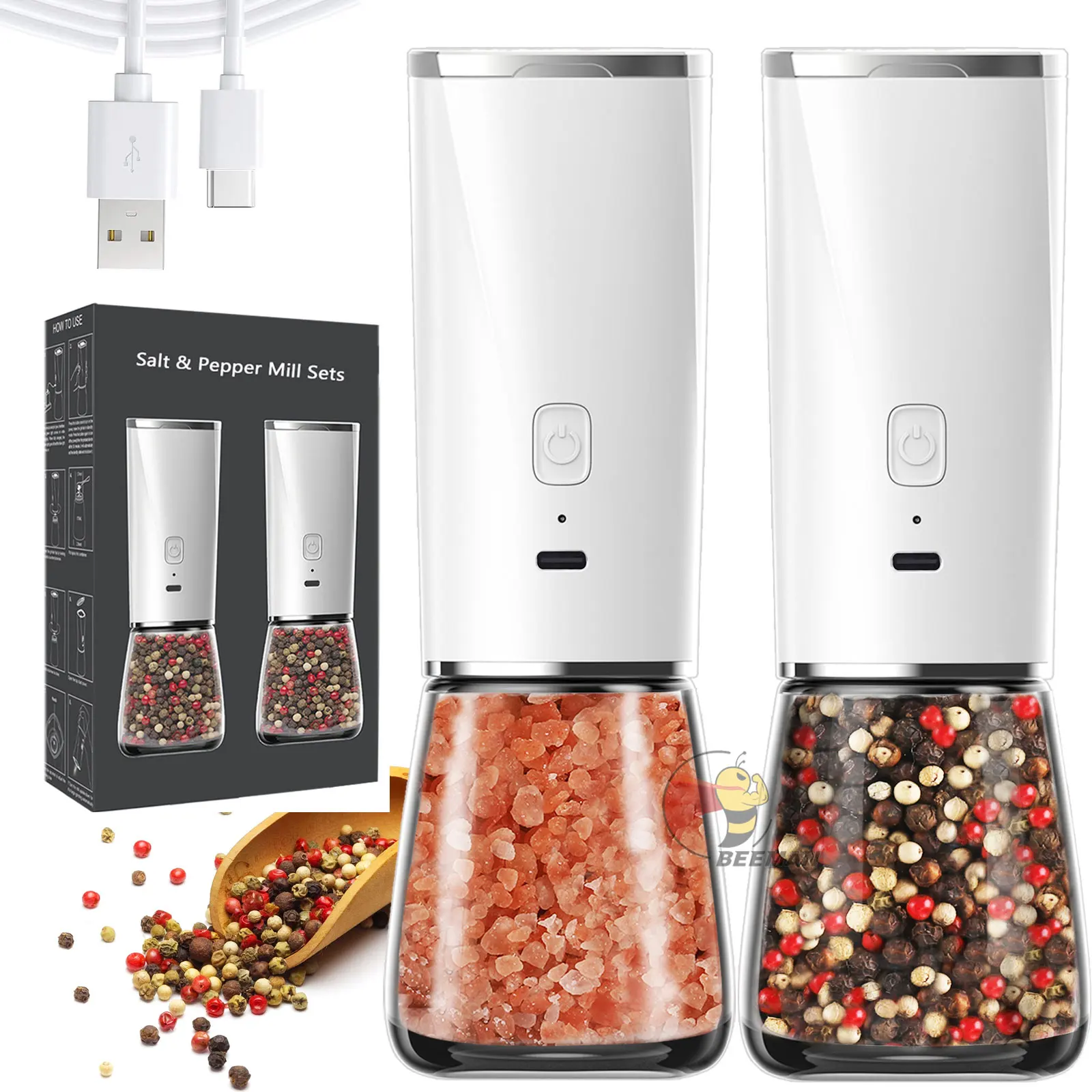 2022 Newest) USB Rechargeable Electric Salt and Pepper Grinder Gravity