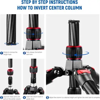 NEEWER Upgraded 80.7" Carbon Fiber Camera Tripod Monopod with Telescopic 2 Section Center Axes, 360° Panorama Ballhead, 1/4" detail image