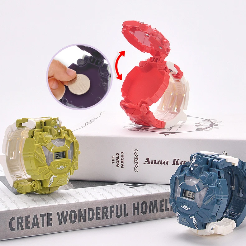 Technology Kids Robot Transformation Wristwatch Toy Robot Electronic Watch Children Sports Cartoon Watches Kids Xmas Gifts