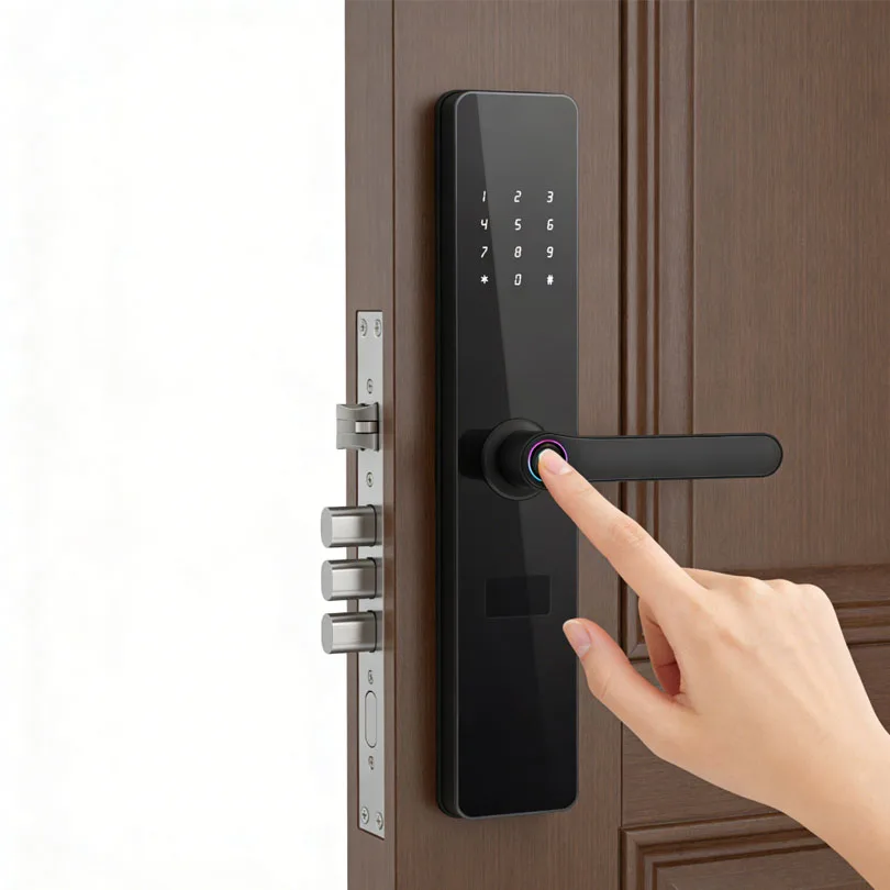 Inteligentny zamek do drzwi z obudową ze stopu aluminium, odblokowywanie za pomocą odcisku palca, hasła, karty lub klucza – trwały zamek zabezpieczający Kaisstar