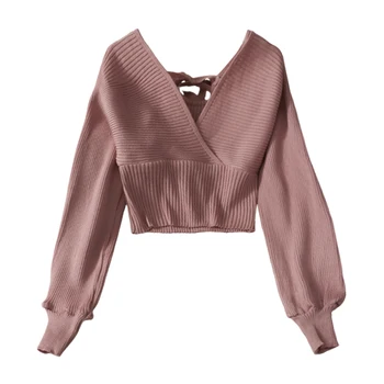 Suéter Cruzado Corto Para Mujer Con Cuello En V - Punto Suave, Manga Larga, Ideal Para Capas Y Looks Casuales