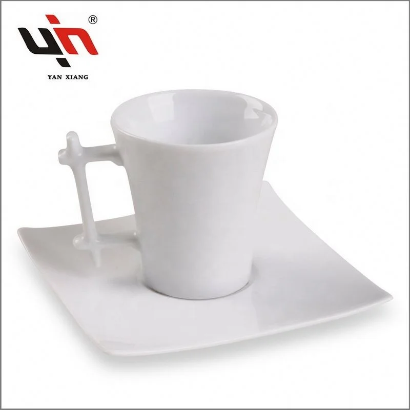 2025 Hot Selling Square Shape Cheap Handmade Ceramic Mug Porcelain Coffee Cup With Saucer for Gift Set