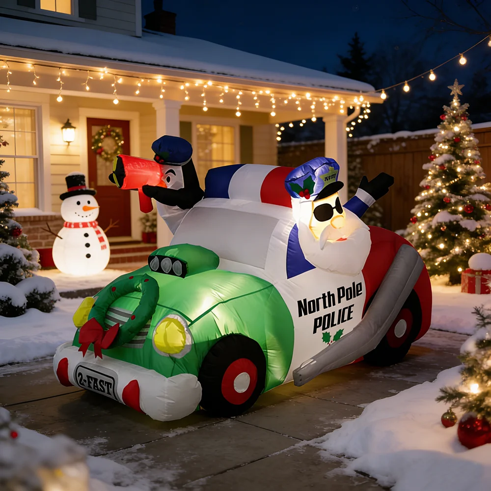 Inflatable Police Car with Santa - 6ft Christmas Yard Decoration for ...