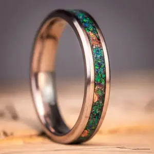 Eco Brass Crush Opal Inlay Ring Unique Gemstone Ring Band Custom Jewelry Wholesale Mens Womens Fashion Rings Wedding Ring Band