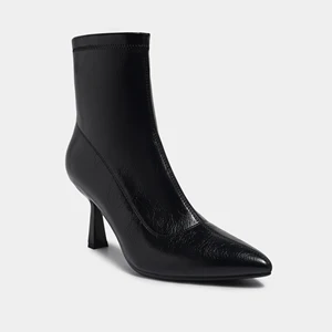 Black PU Pointed-Toe Stiletto Ankle Boots Sleek Design Comfortable Heel Height Increasing Fashion Formal