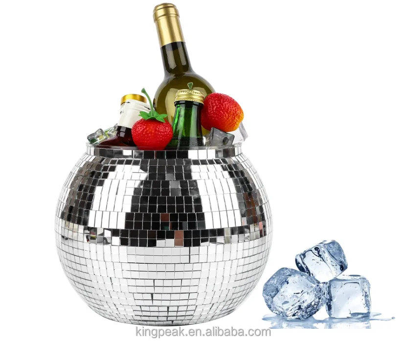 Disco Ice Bucket Silver Disco Ball Bucket Mirrored Cocktail Retro Disco Party Decoration