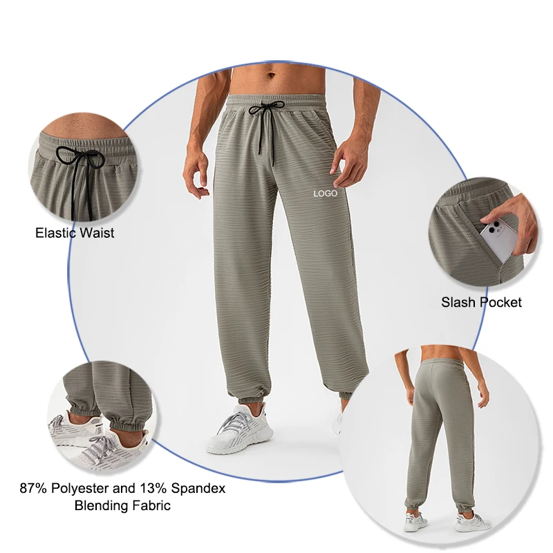 New Tech Light Weight and Breathable Texture Fabric Jogger Pants for Men Loose Fit Leisure Relaxed Sweatpants