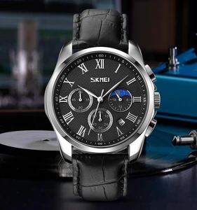 SKMEI 9260 Luxury Sports Men's Quartz Watch, Premium Leather Strap, Zinc Alloy Case, 45mm Dial, 3ATM Waterproof