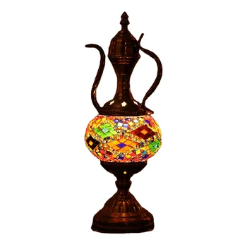 Turkish Retro Glass Table Lamp with LED Night Light Exotic European Design Iron Body Electric Power Supply