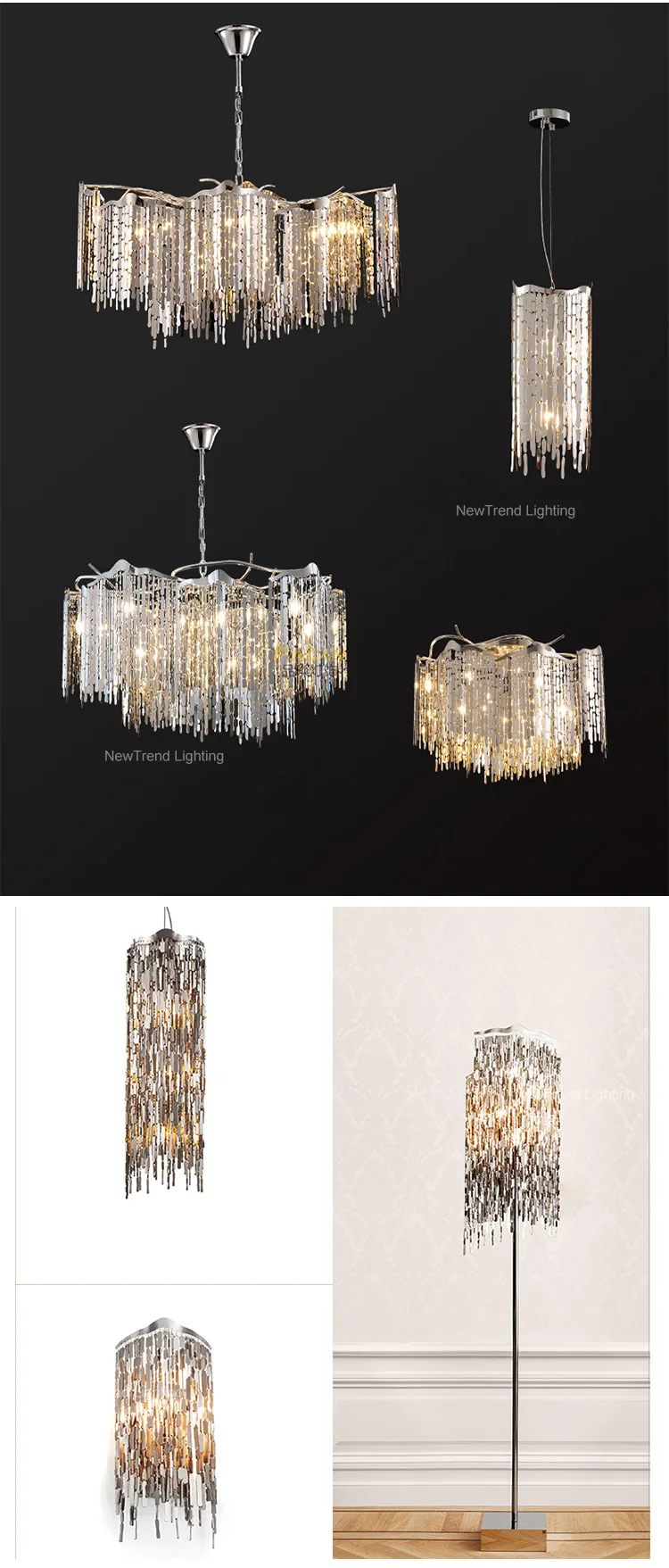 cpl 213 luxury style stainless steel art chandelier hotel villa gallery customized hanging pendant light-2