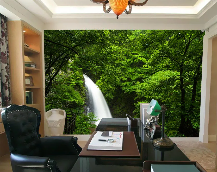 Green Forest Water Landscape 3d Office Background Wallpaper For Wall Decor  - Buy Decorative Wallpaper For Restaurant,Nature Water Forest 3d Design  Adhesive Wallpaper,Wallpaper For Spa Decoration Product on 