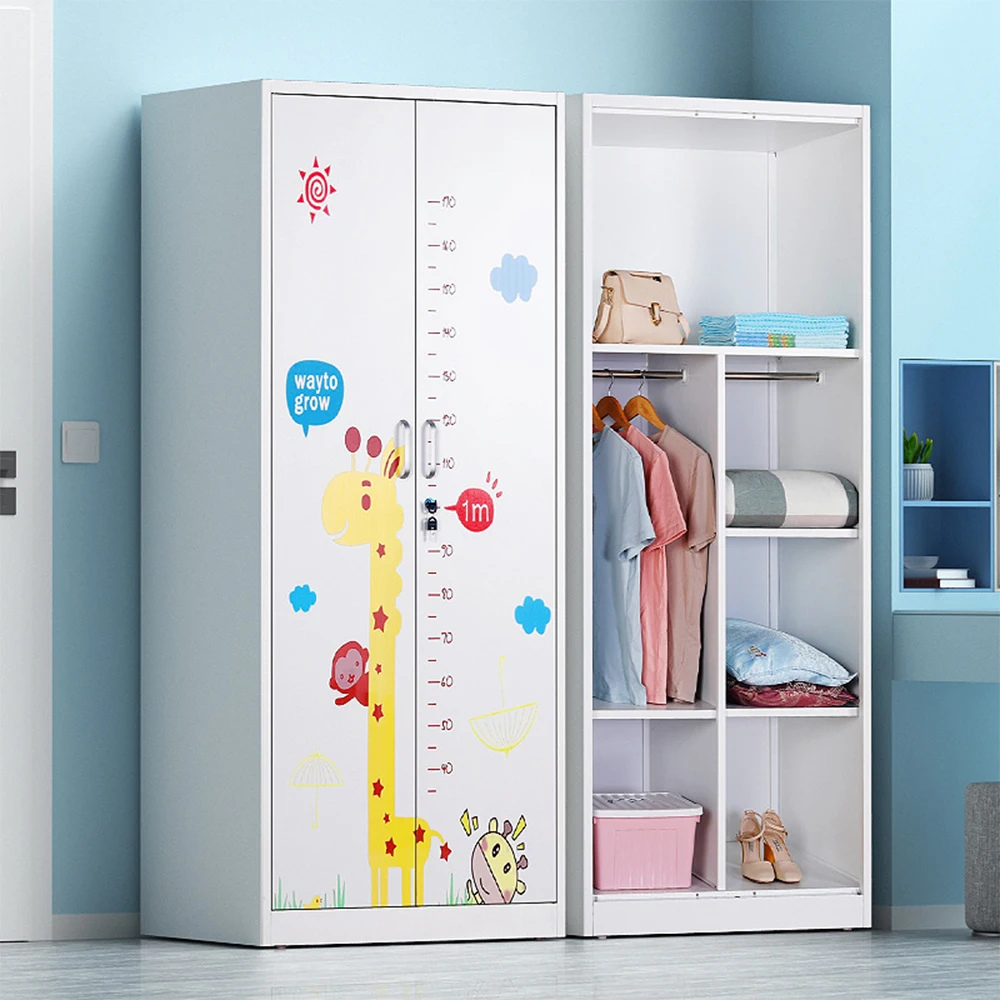 Cute Lockable Double-Door Metal Locker Storage Cabinet for Clothes and Bags