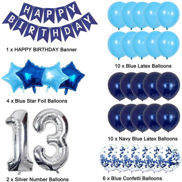 Decoraciones para Cumpleaños Azul Pancarta de Feliz Cumpleaños con Blanco Globos specool Decoración de Cumpleaños con Adorno de Pastel de Bricolaje Globos Papel de Aluminio Corazón Estrella B 1st 