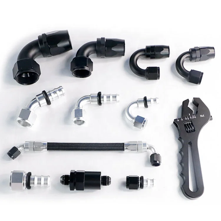 Raccord Aluminium AN6 Noir 180° - Pour Conduites Huile, Essence, Eau - 11