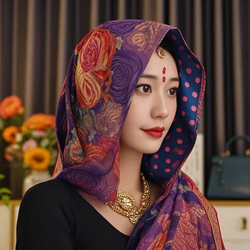 2025 Printed Shawl Ethnic Bandana Floral Hijab Scarf Muslim Embroidery Big Scarf for Women