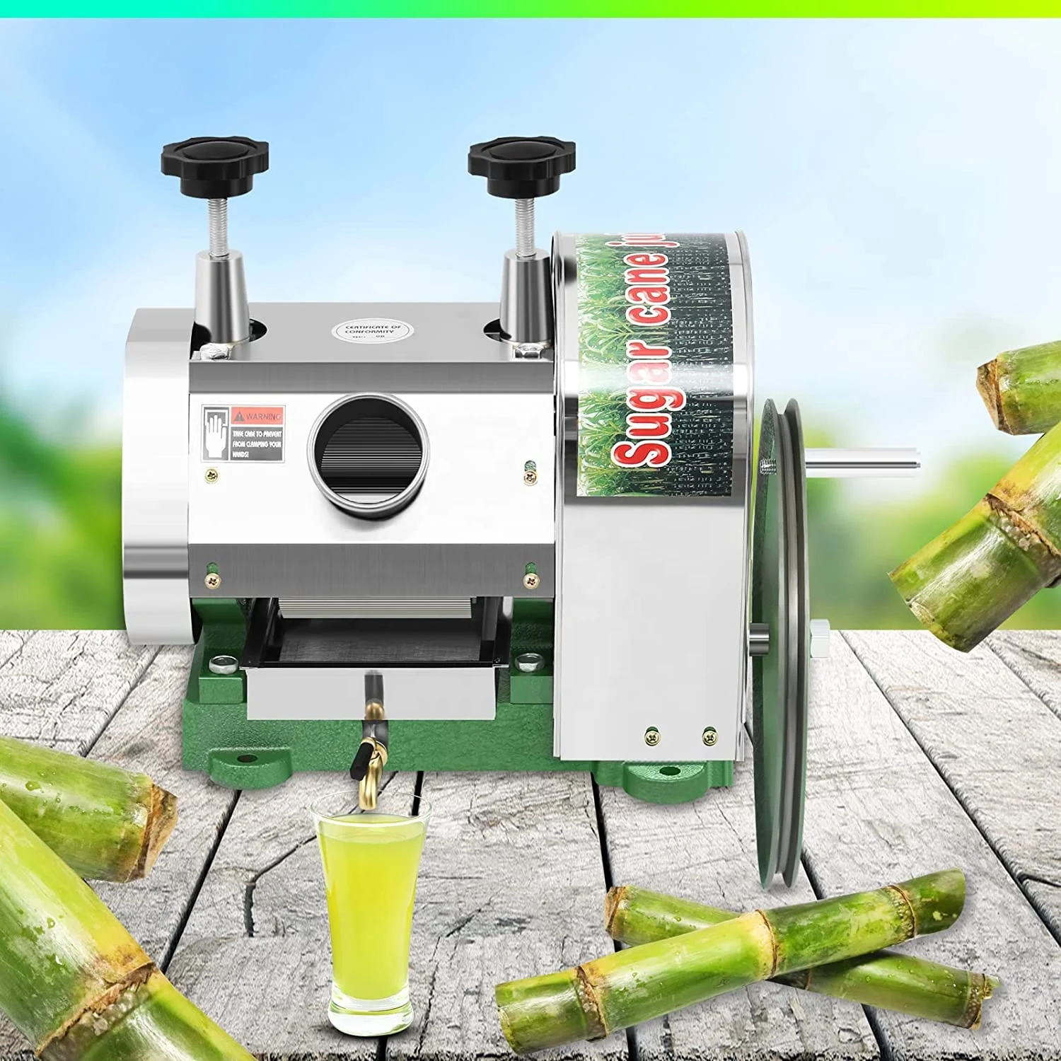 Manual Sugarcane Juice Machine, Stainless Steel Sugar Cane  Juicer,Commercial Sugar Cane Press Extractor with Handwheel Efficient