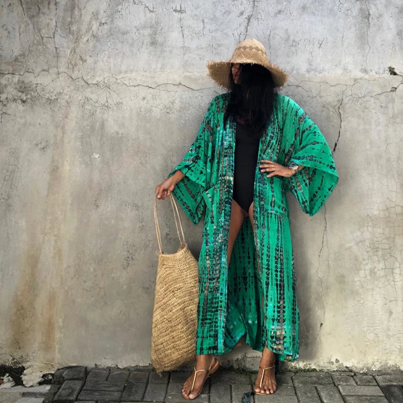High Quality Multi Color Long Loose Kimono Swimsuit Cover Up Beach