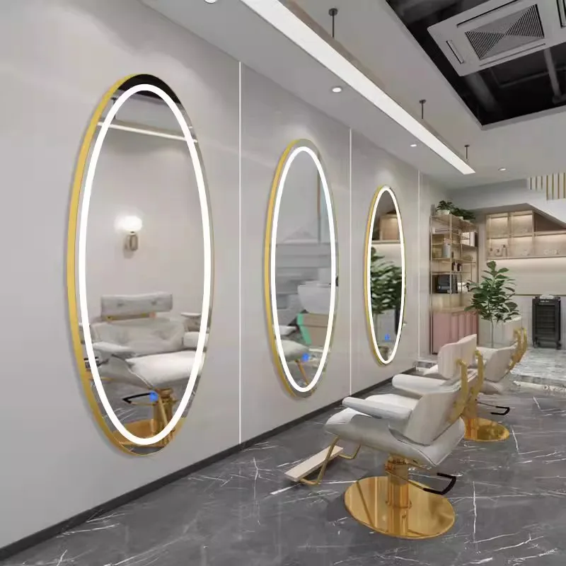 New Arrival Modern Large Full Length Gold Styling Barber Salon Furniture Wall Mounted LED Beauty Salon Mirror with Metal Frame - Image 4