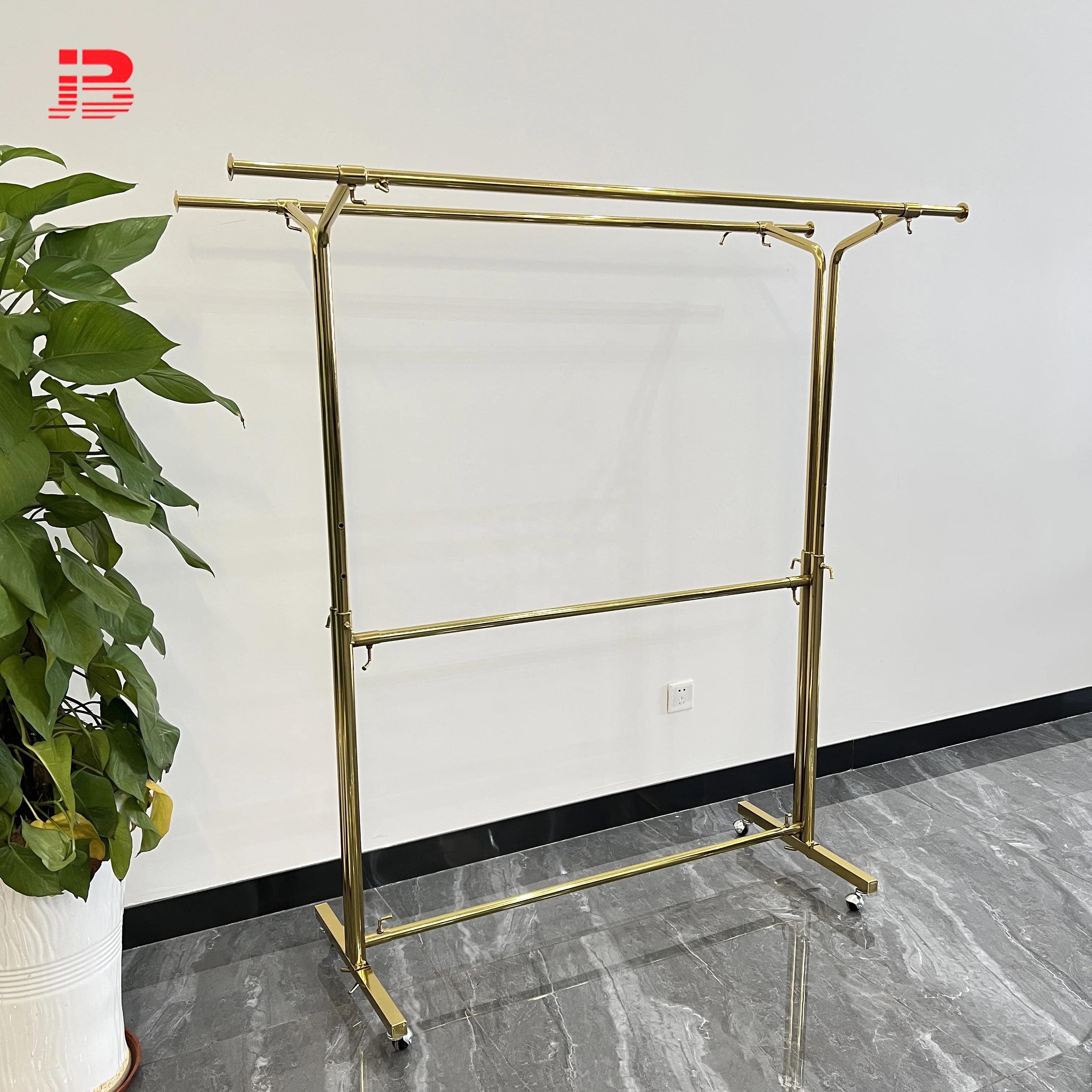 New arrivals clothing display golden rail garment rack modern style hanging rack details