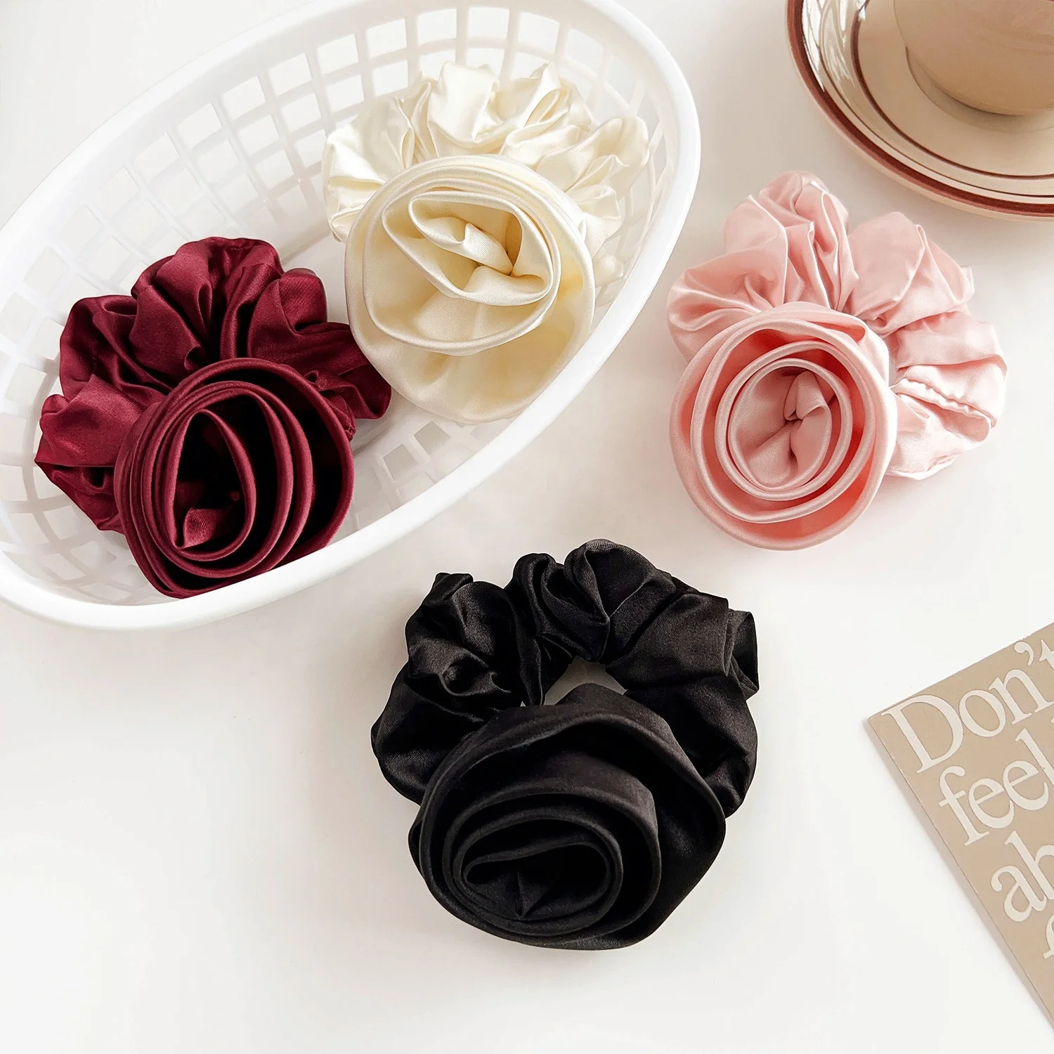 Artificial Flower Hair Accessories 6pc Scented Scrunchies Bridal Gifts Boho Rose Bridal Shower Favors, Blush Pink Floral, Hair  main image 3