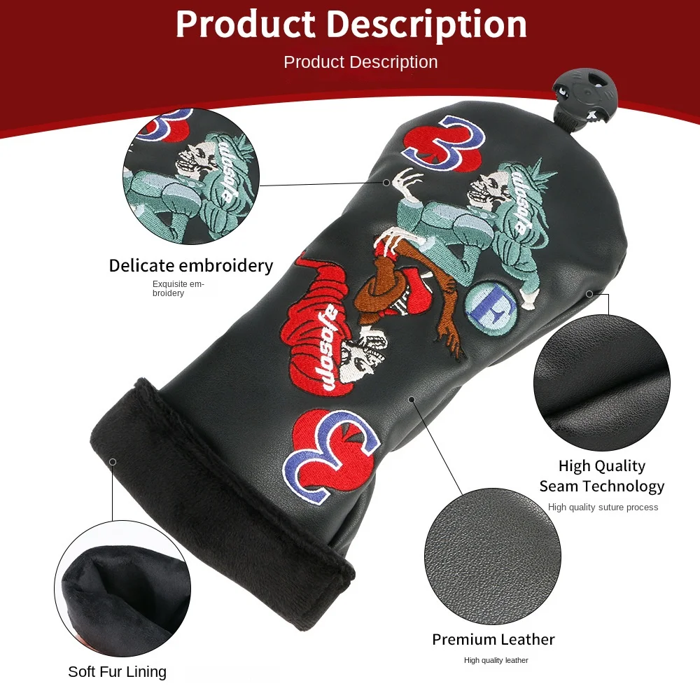 product custom logo embroidery premium pu leather golf driver wood club head cover golf headcovers-0