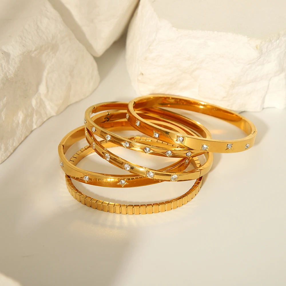 最新新品不锈钢18k数控立方氧化锆五星四星级高品质女性手镯