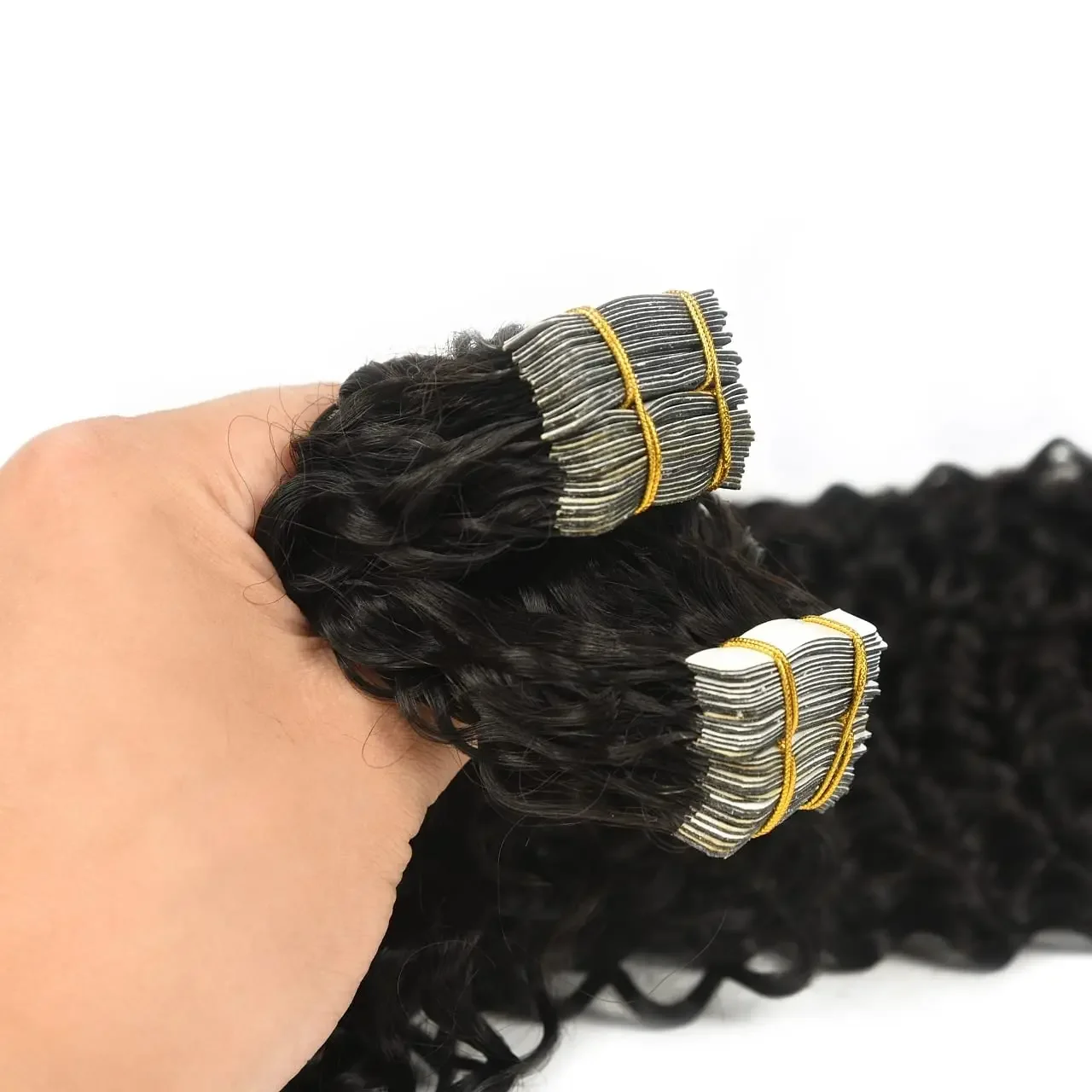 Extensii de păr cu bandă adezivă, 26 de inci, cu onduleuri adânci, pentru femei de culoare, 100% păr Remy, cu bandă adezivă, culoare naturală, negru #1B_voghion.com