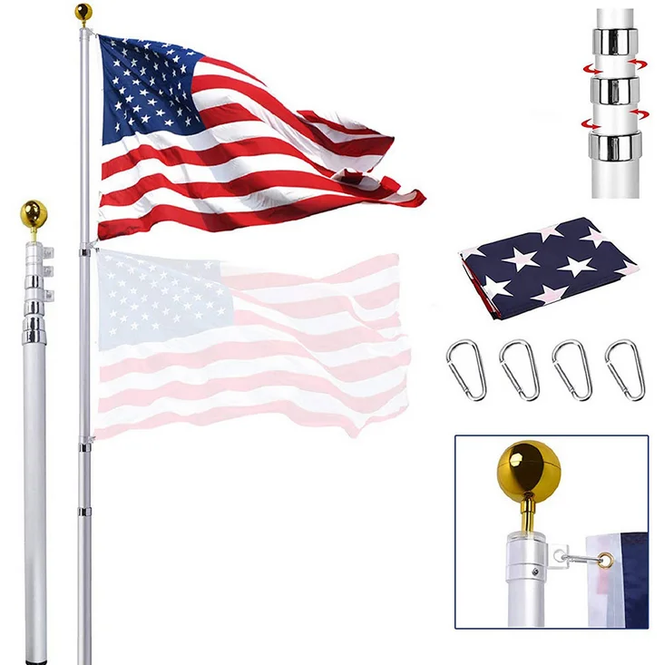 25 Ft Flag Pole Kit,Extra Heavy Duty Aluminum Ground Flag Poles,Outdoor ...