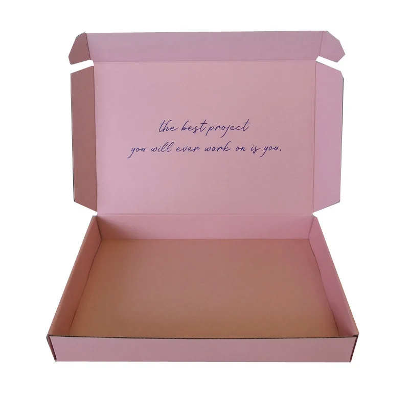 Custom pink corrugated mailer box shipping box for shoes wigs logo customized supplier