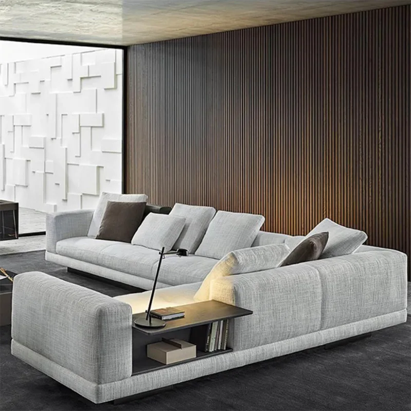 イタリアモダンレザーとファブリックu l c字型断面ソファセットウッド
