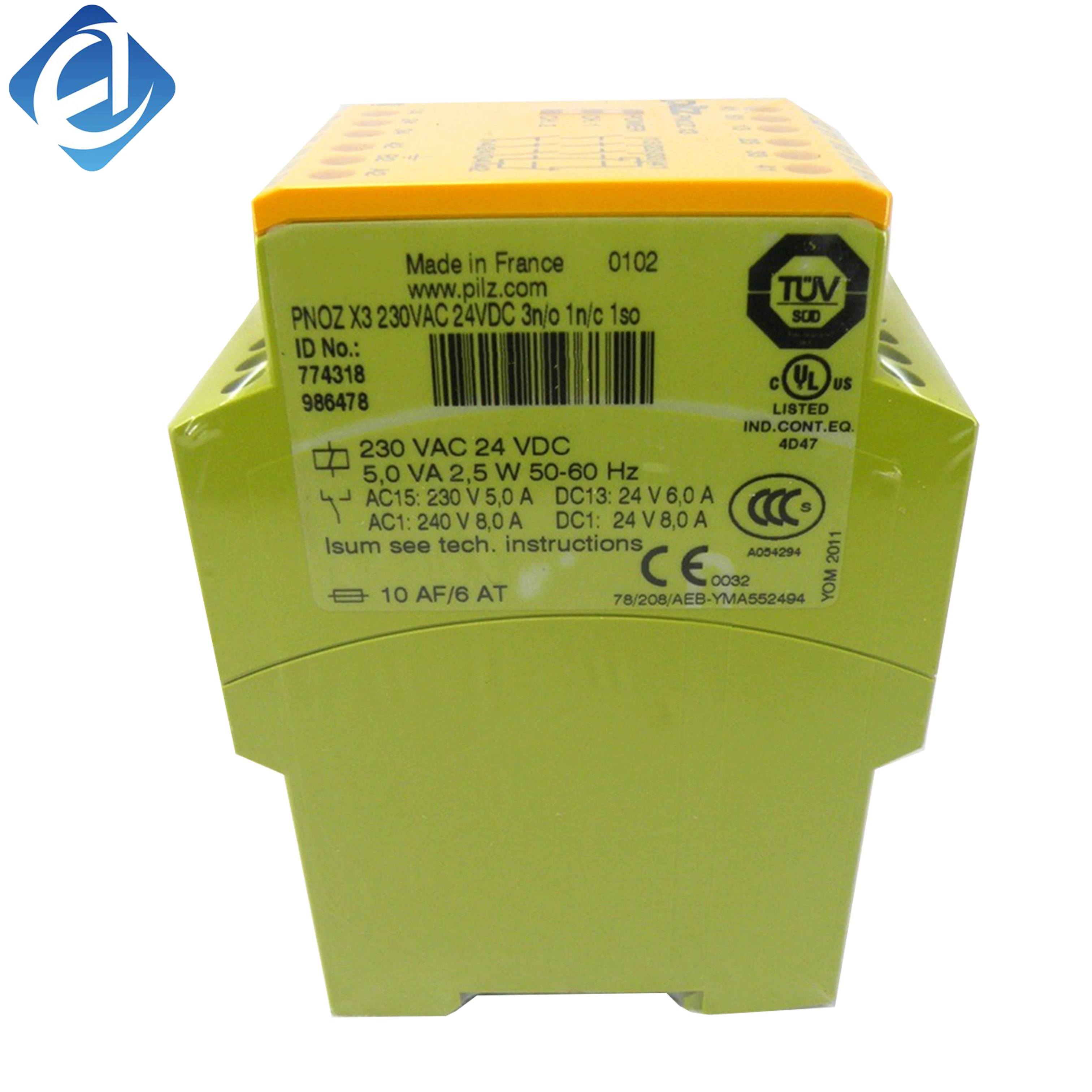 New Original Pilz 774318 Safety Relay Module, PNOZmulti Series. Designed for industrial machinery emergency stop, safety door and safety barrier monitoring. 24VDC power supply, DIN rail installation, compact size, multiple safety contacts