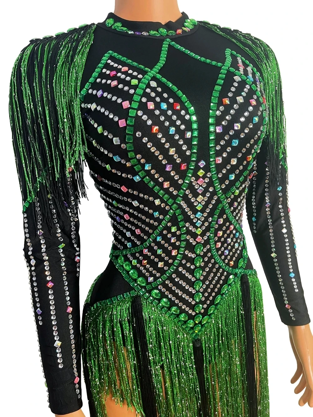 kendall jenner green dress met gala Engineered Knit Dress V-Neck Style 220B15 TL Turq/Lime / Large