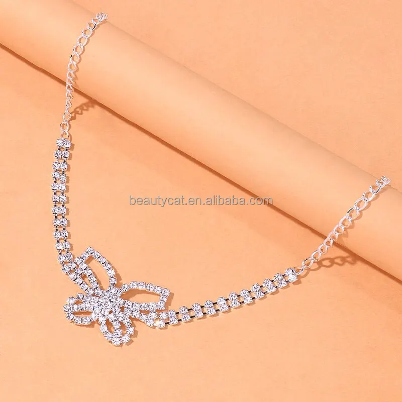 Luxury Double Row Full Diamond Butterfly Leg Chain Women Fashion Sexy Party Sparkling Rhinestone
