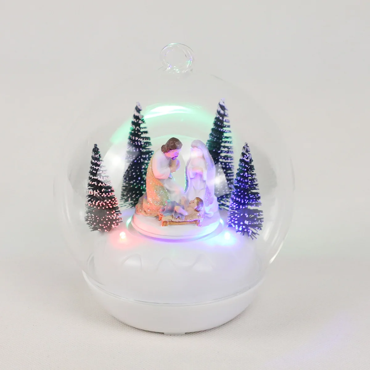 Customized rotating musical led glass hanging christmas resin nativity scene lighted ornaments dome ball balls for xmas trees