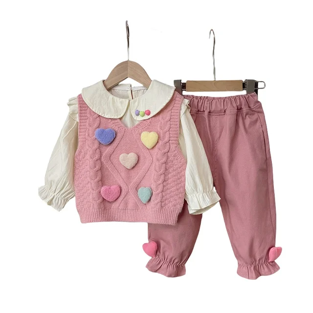 Hot selling New Baby Children Girls' clothes Set winter New Fashionable baby Knit Sweater Girls' Clothing Set