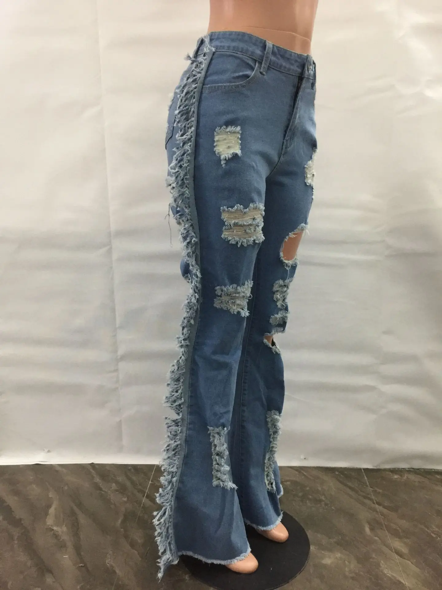 New Arrival European and American Summer Plus Size Women Tassels Ripped Jeans