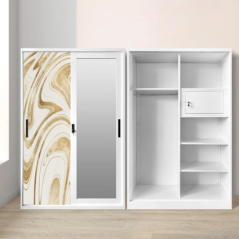 ഉറക്കമുറിയിലെ ക്രമീകരണത്തിനായി കണ്ണാടിയുള്ള രണ്ട് വാതിലുകളുള്ള സ്ലൈഡിംഗ് മെറ്റൽ ക്ലോസറ്റ്