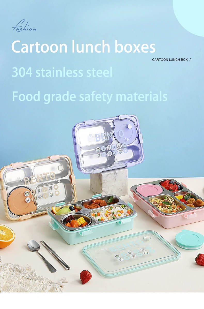 Wholesale sealed leakproof lunch box food container bento lunch stainless steel 304 lunch bento box with cutlery soup boxes